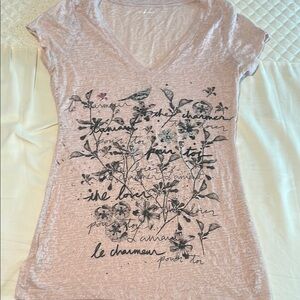 Express Pink Fitted Graphic V-Neck Tee